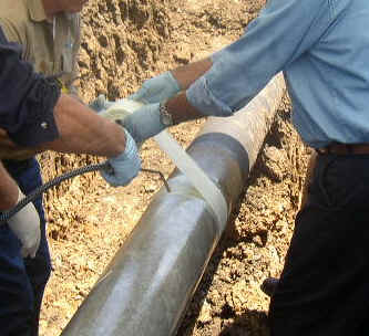Pipe Wrapped with Aquawrap after Surface Prep